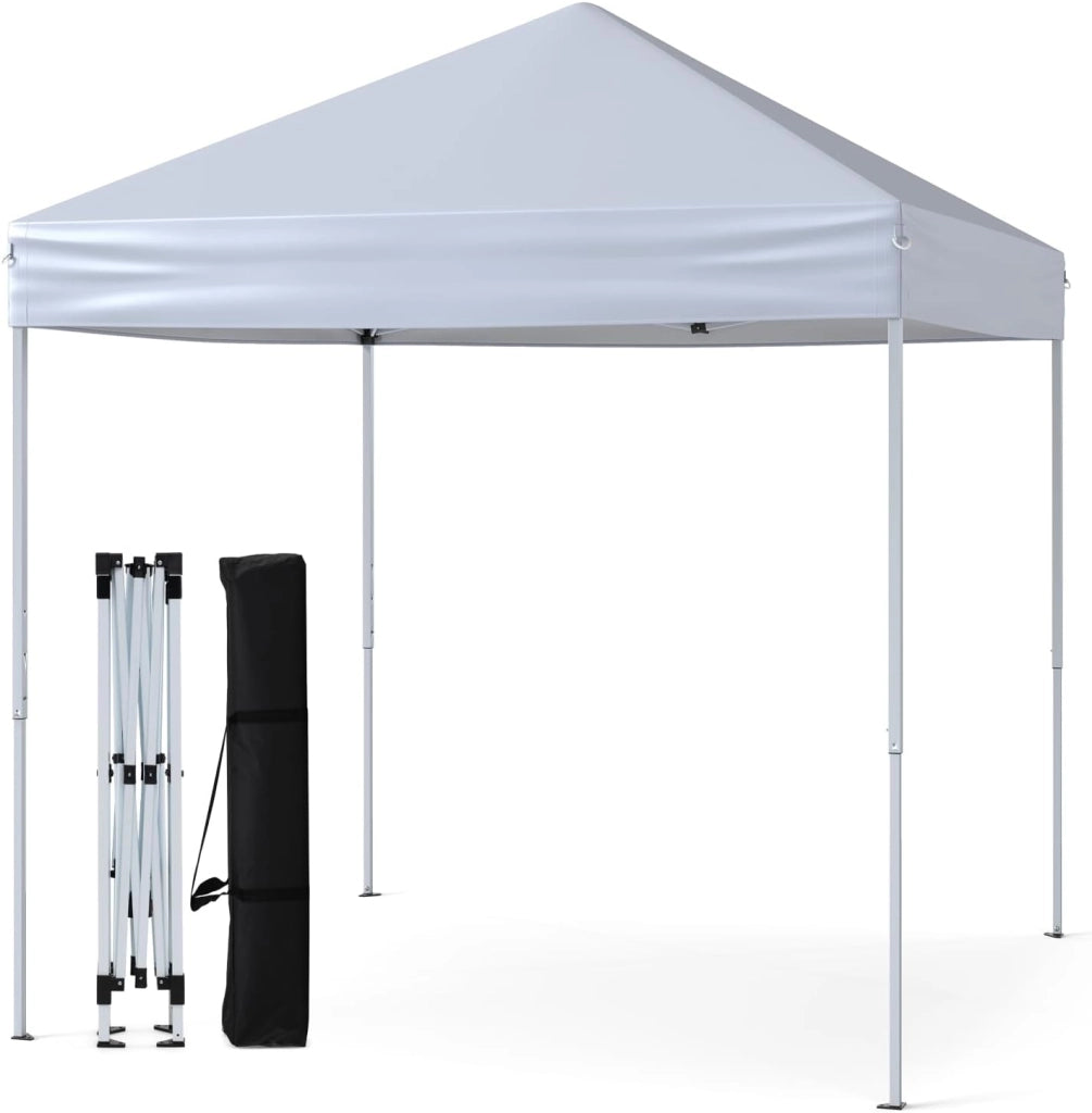 Gazebo Pop-up da Esterno 201 x 201 cm, Gazebo Regolabile in Altezza con Borsa da Trasporto, 8 Picchetti e 4 Corde Antivento, Tenda Pieghevole Portatile per Giardino (Bianco)