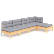 Set Divani da Giardino 5 pz | Set Salotto da Giardino con Cuscini Grigi Massello di Pino