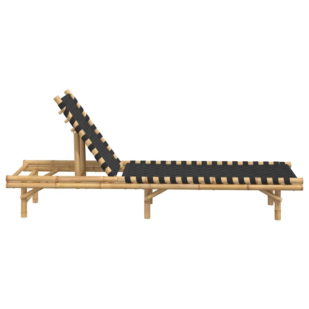 Lettino Prendisole con Fettuccia Intrecciata Nera 55x200x30 cm 4108233