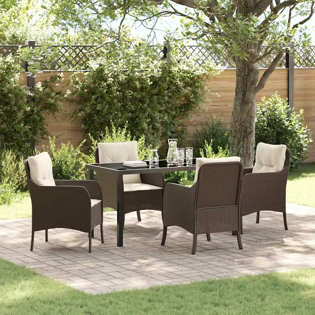 Set da Pranzo per Giardino con cuscino 5 pcs Marrone polyrattan 3380157