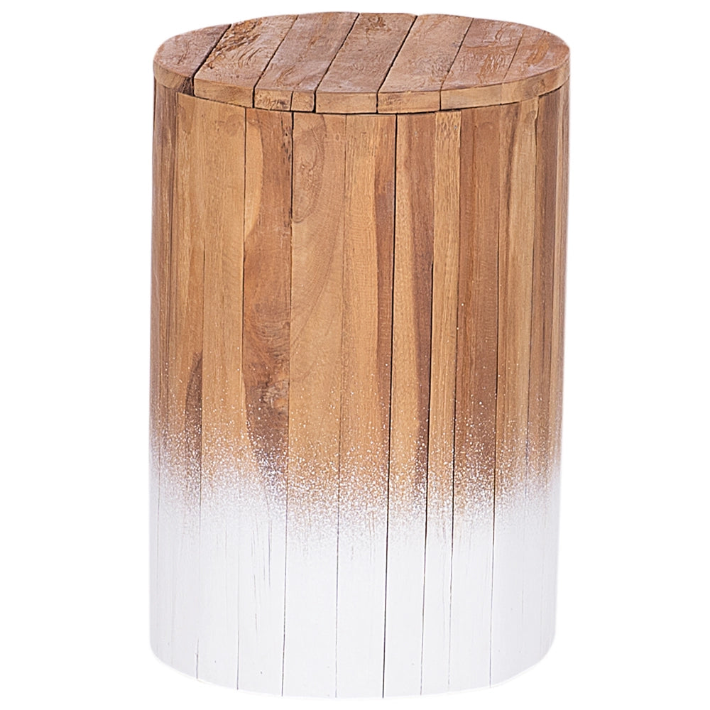 Comodino in Legno Chiaro con Teak Bianco 30 x 30 x 44 cm Poggiapiedi Rustico