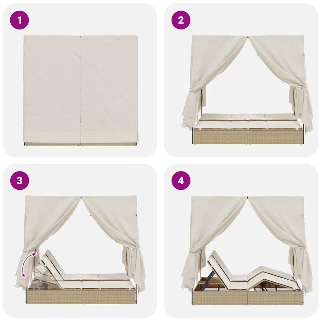 Lettino da sole doppio Beige 205 x 129 x 200 cm polyrattan 3376131
