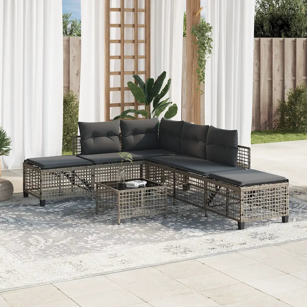 Divani da Giardino ad Angolo 3 pz | Set Salotto da Giardino Cuscini Grigio in Polyrattan