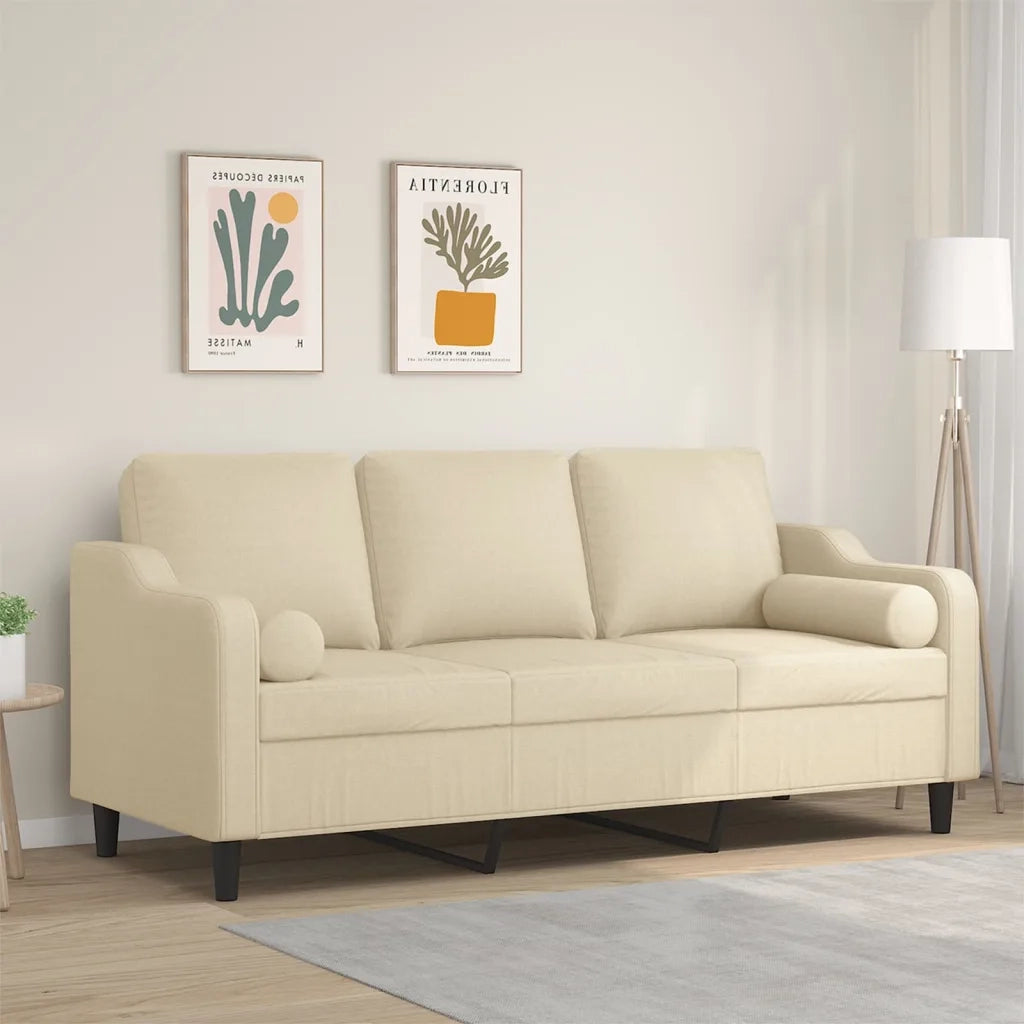 Divano a 3 Posti con Cuscini Crema 180 cm in Tessutocod mxl 118932
