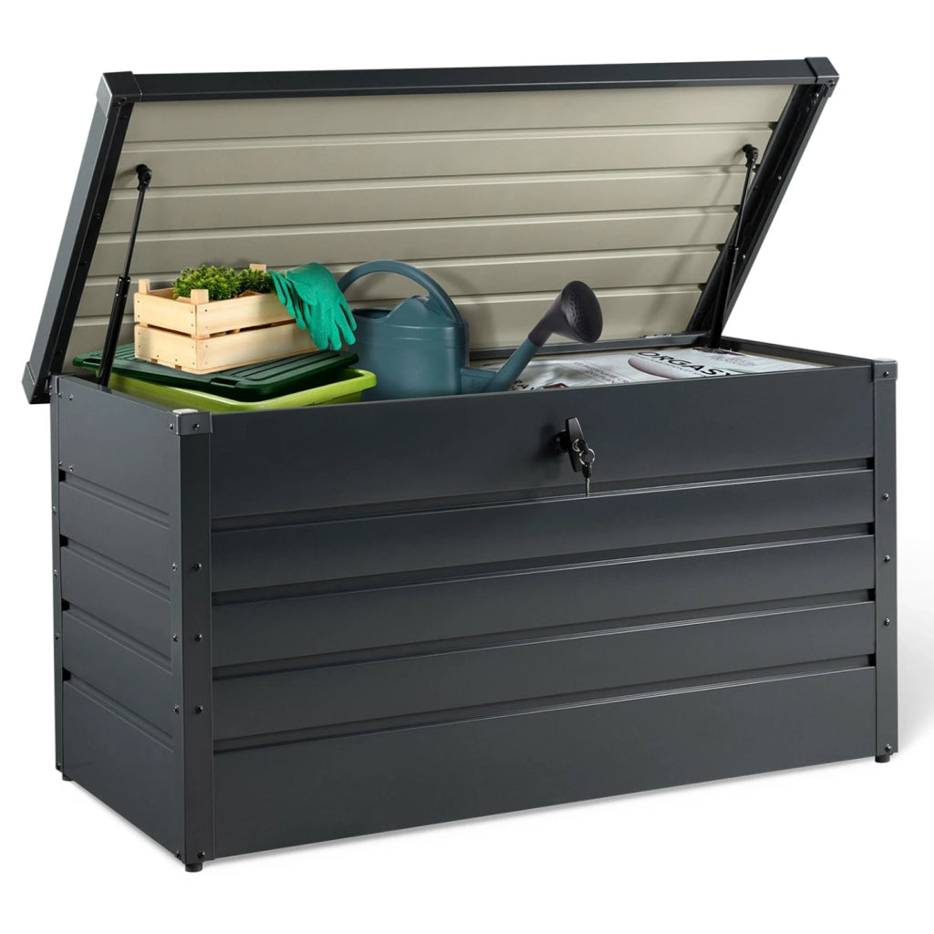IDMarket - Baule contenitore metallico con serratura grigio antracite per giardino 350L