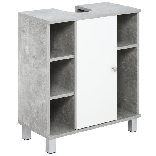 Mobile Sotto Lavabo Bagno 6 Ripiani 1 Anta 60x30x68 cm in Legno Grigio