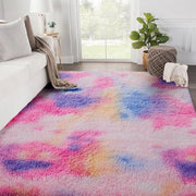 Tappeto per soggiorno di alta qualità, lavabile, antiscivolo e soffice, tappeto tie-dye per camera da letto e camera dei bambini, comodino, 90 x 150 cm, arcobaleno rosa