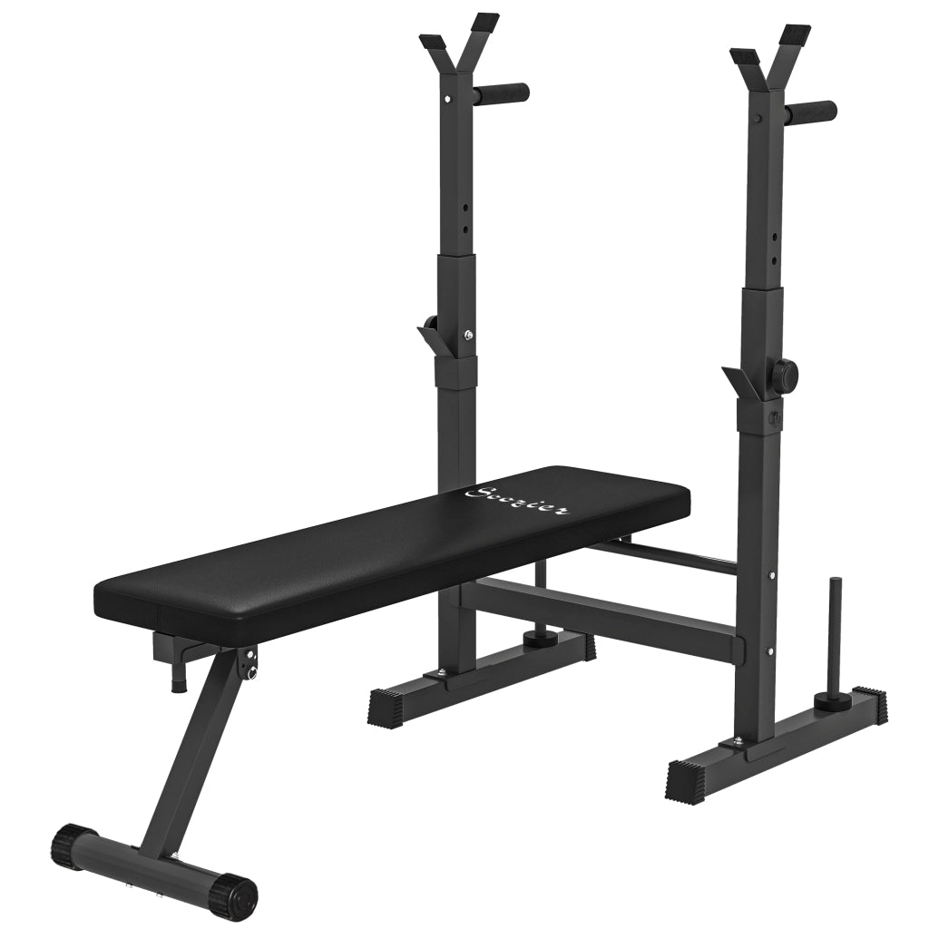 Panca Pesi Pieghevole con 8 Altezze Regolabili e Supporto Bilanciere in Acciaio e PU, 140x73x98-122 cm, Nera