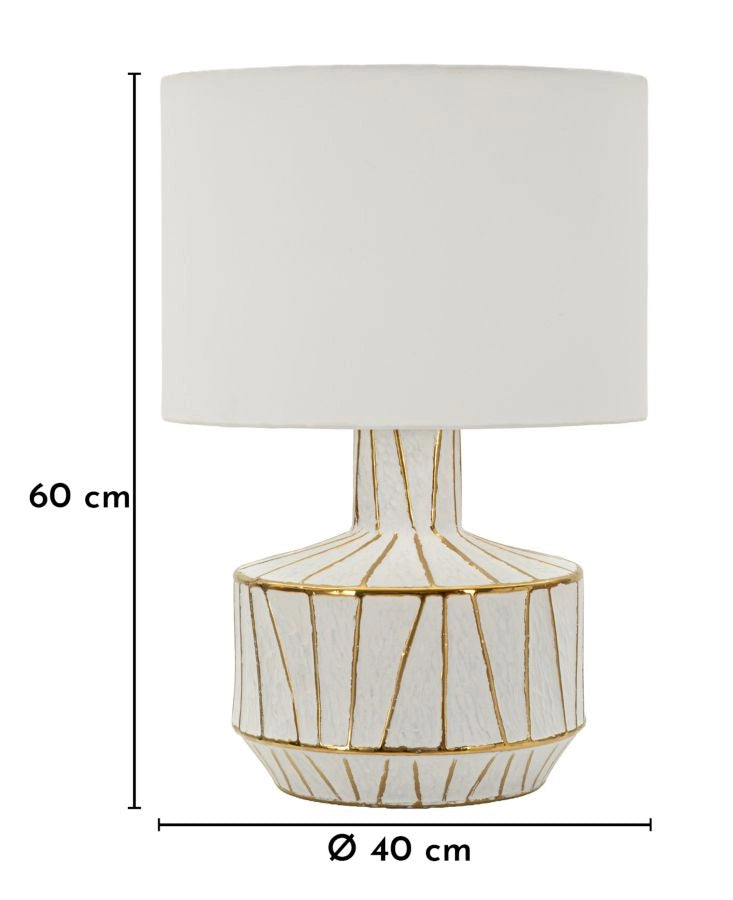 Lampada da Tavolo Tangeri Ø40x60 cm in Ceramica e Ferro e Tessuto Bianco e Oro