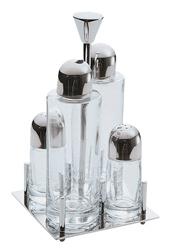 Menage Set Olio Aceto Sale e Pepe in Vetro e Acciaio Eme Emy