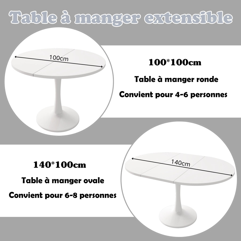 Tavolo da pranzo allungabile ovale in MDF bianco per cucina e soggiorno dal design moderno e salvaspazio