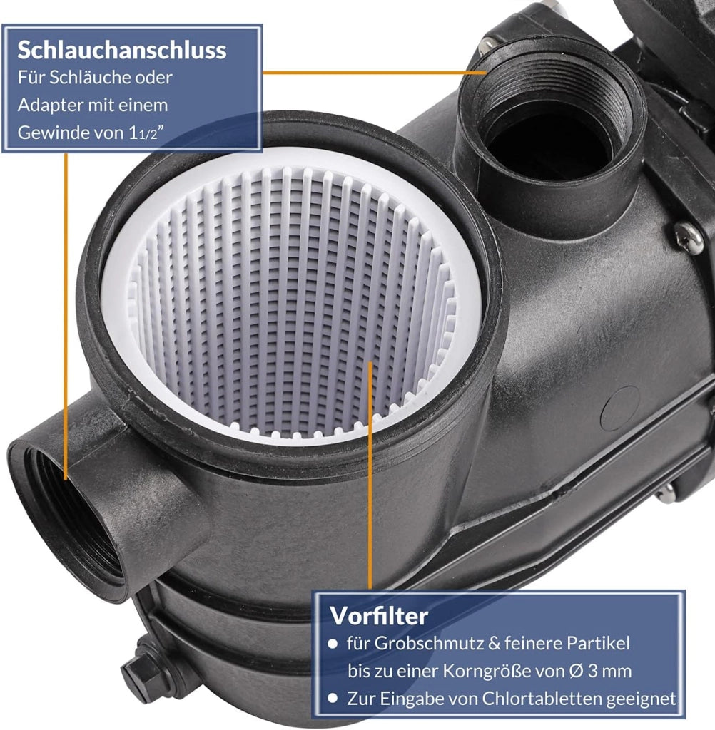 Pompa di filtraggio 9.960 l/h prefiltro Pompe per Piscina sistemi di filtraggio a Sabbia Altezza di Portata 9 m