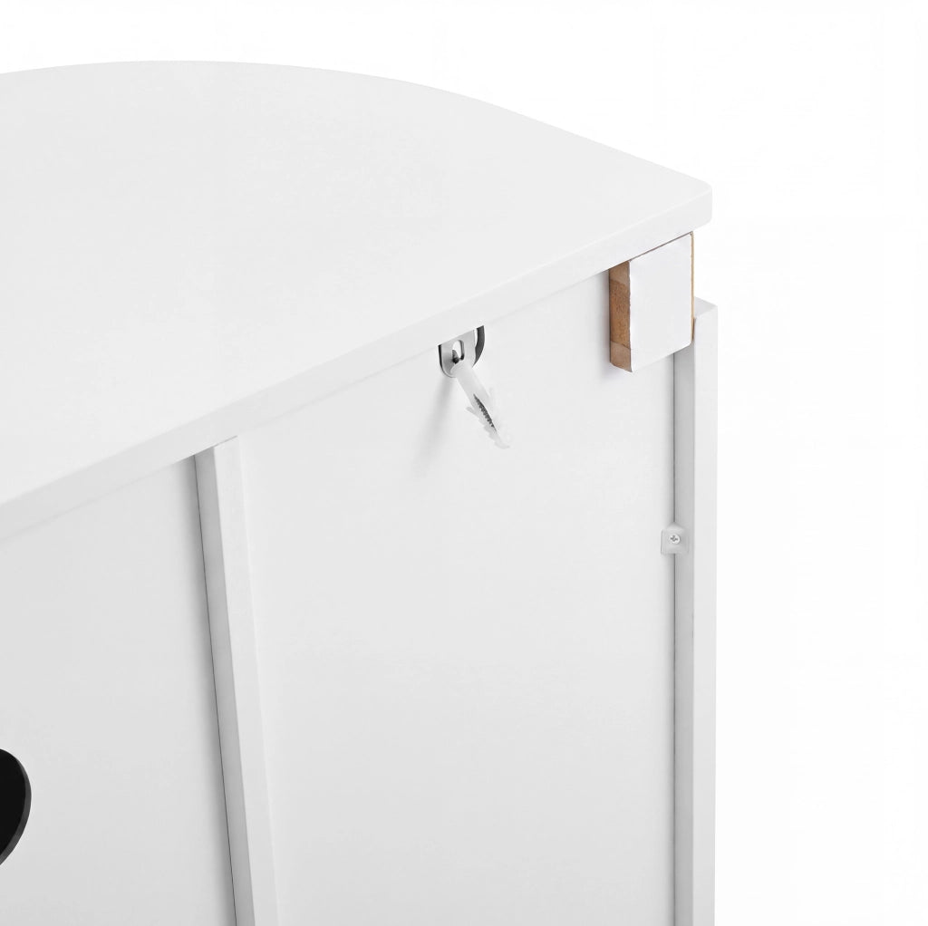 Credenza ovale 140x38x80 cm con 4 ante e passacavi bianca HOMVRA