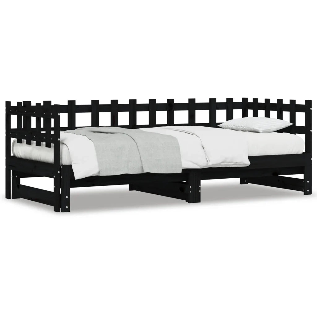 Dormeuse Estraibile Nera 2x(90x200) cm Legno Massello di Pino 840390