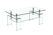 Tavolino da caffè con 2 ripiani - per soggiorno - in vetro e metallo - 100x55x45 cm - trasparente