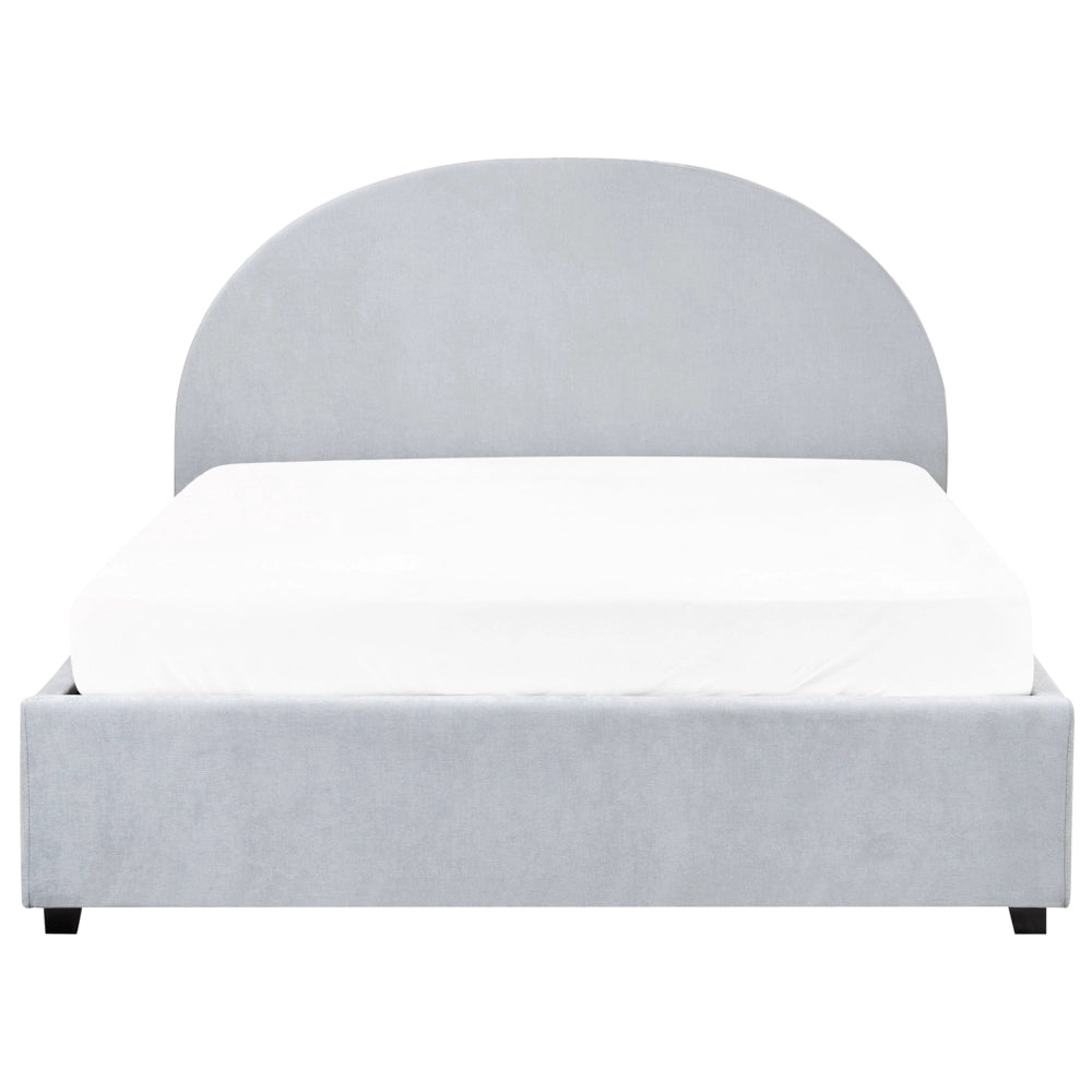 Letto contenitore matrimoniale in tessuto di ciniglia imbottito tessuto azzurro retrò minimalista 140 x 200