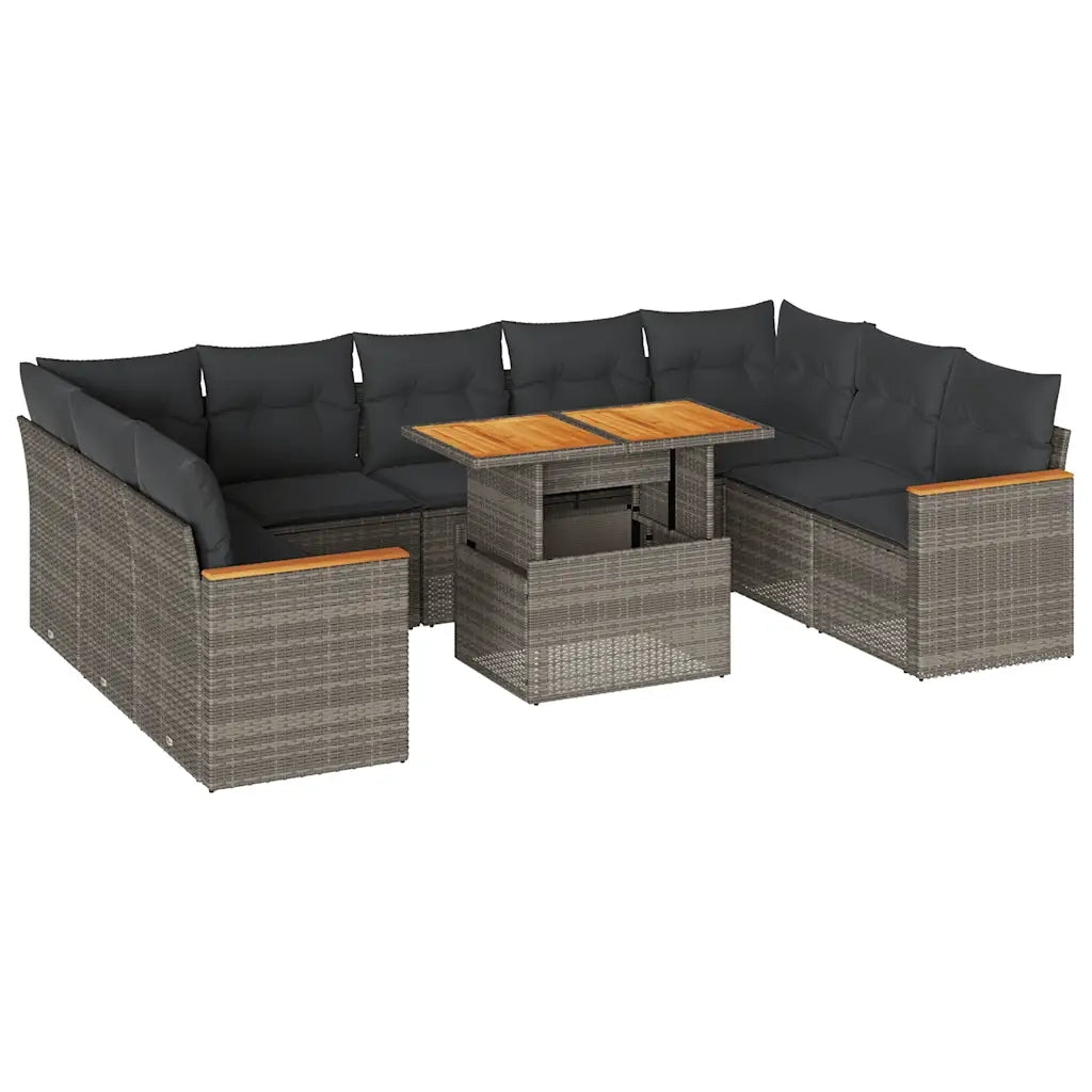 Divano Giardino 10 pz con Cuscini Grigio in Polyrattan Acacia 3327532
