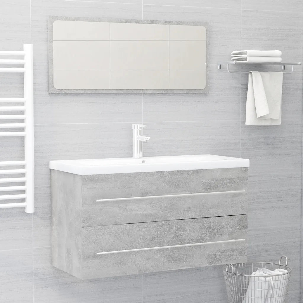 Set Mobili da Bagno | Armadio da bagno 2 pz Grigio Cemento in Legno Multistrato