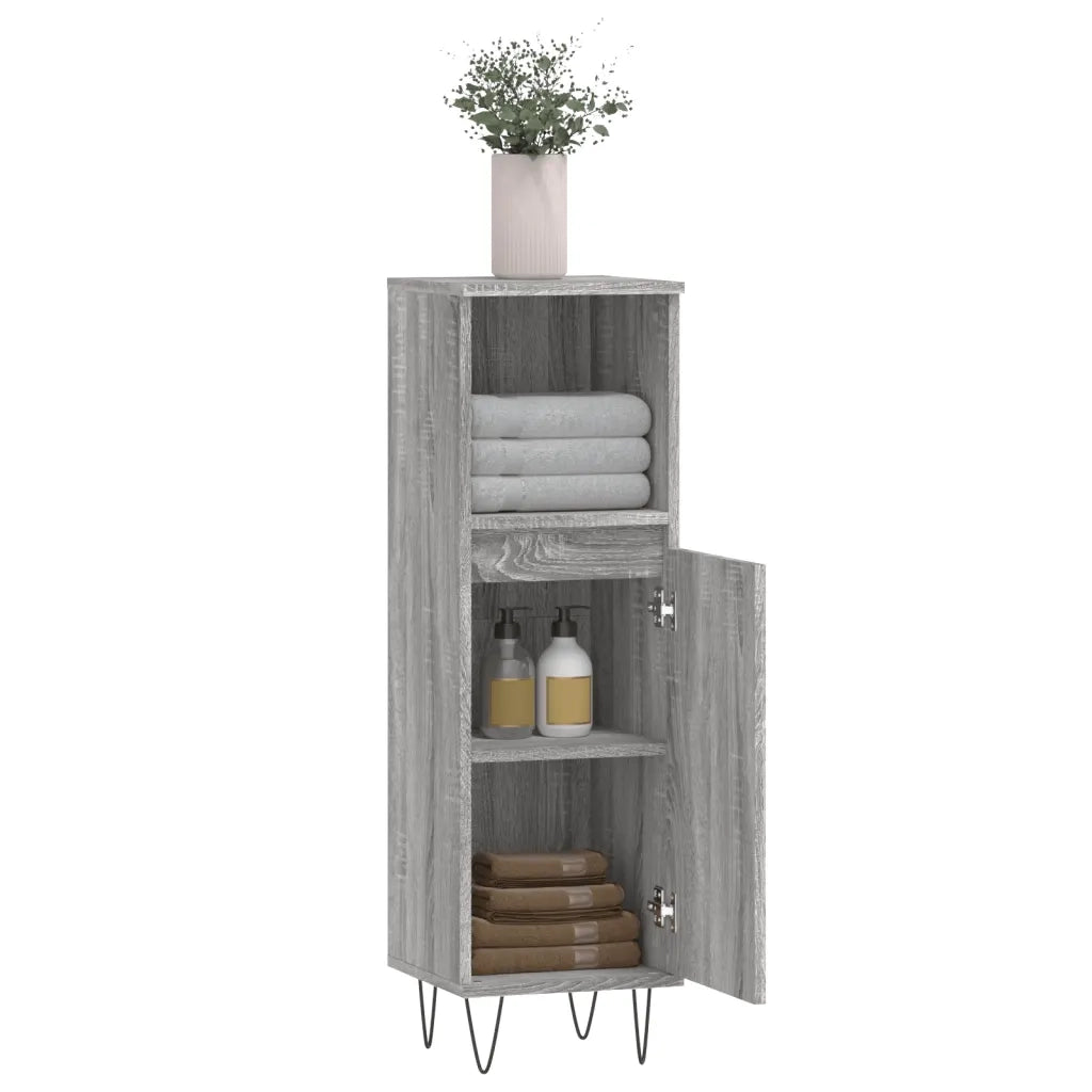 Armadietto Bagno Grigio Sonoma 30x30x100cm in Legno Multistrato 831562