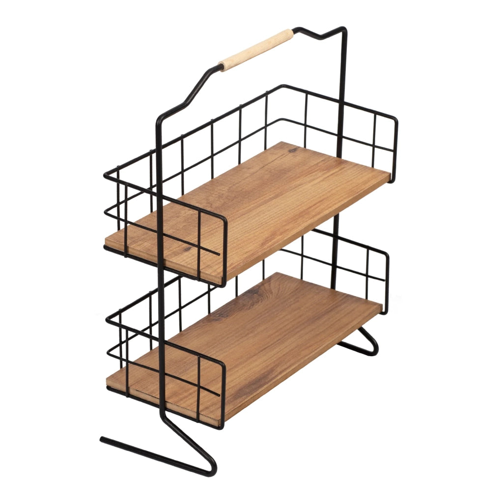 Mensola con 2 piani portaoggetti per bagno effetto legno nero 03_0007068