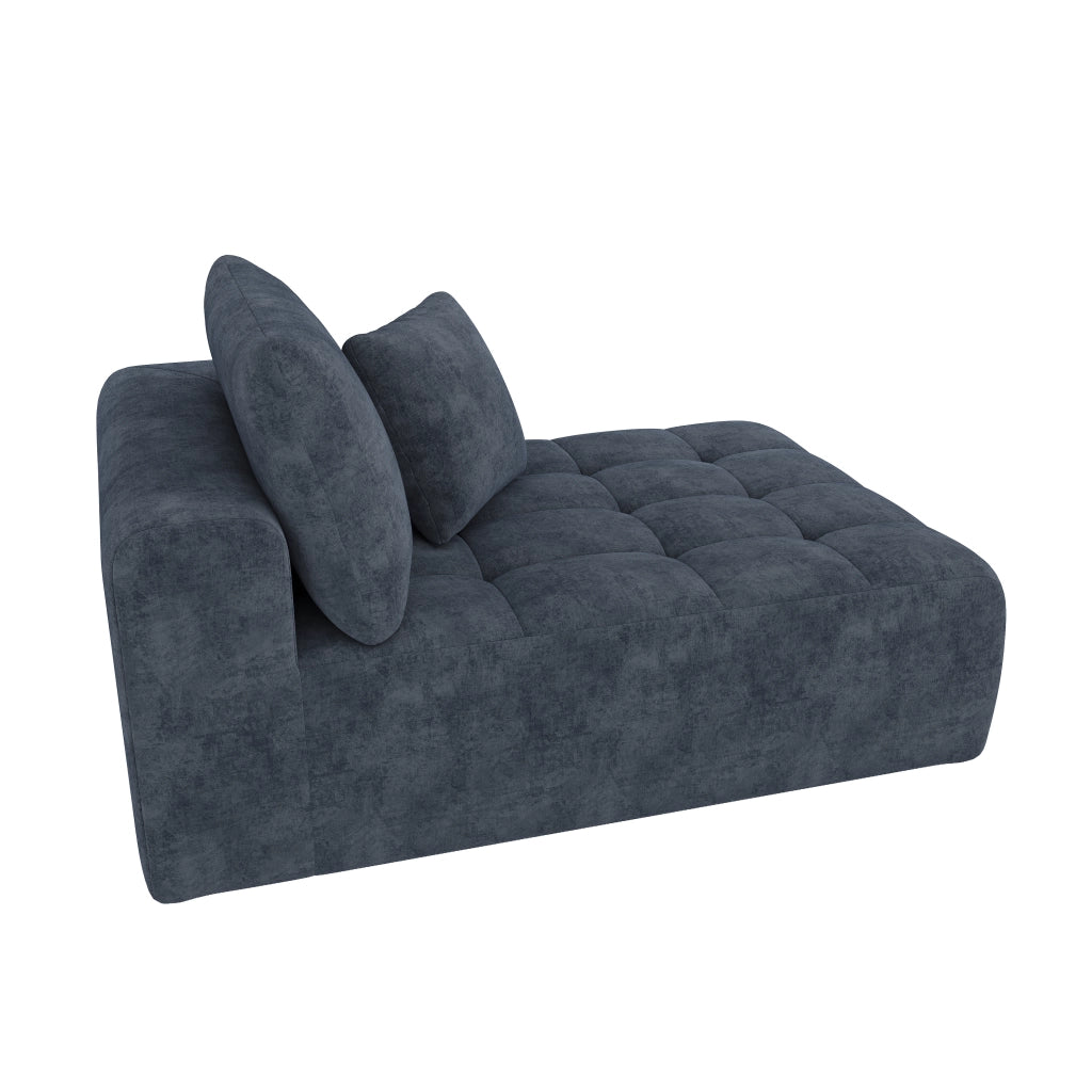 Divano ad angolo modulare senza struttura con design basso e cuscini in chenille blu 244,5 × 136 × 79 cm