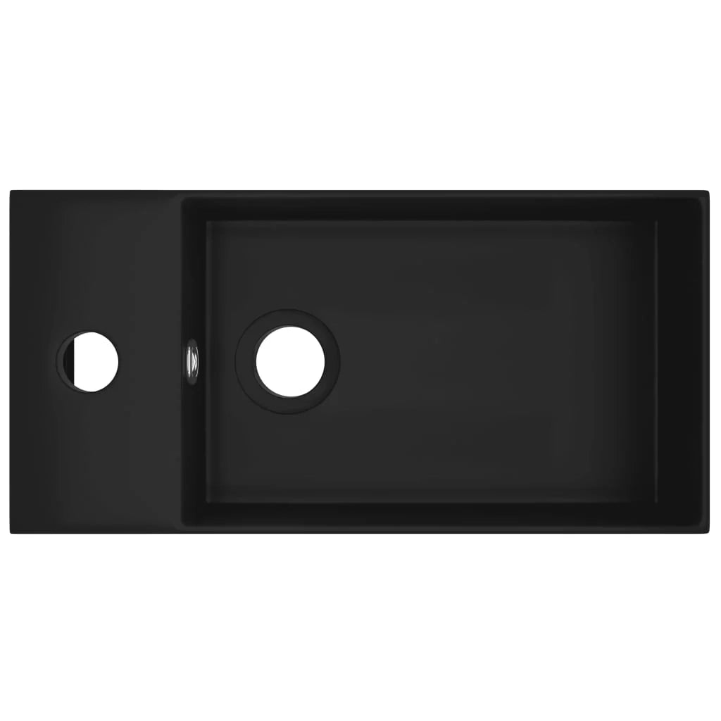 Lavandino da bagno con troppopieno lavabo da appoggio bagno/cucina/arredamento della casa 48 x 25 cm ceramica nera opaca 02_0002739