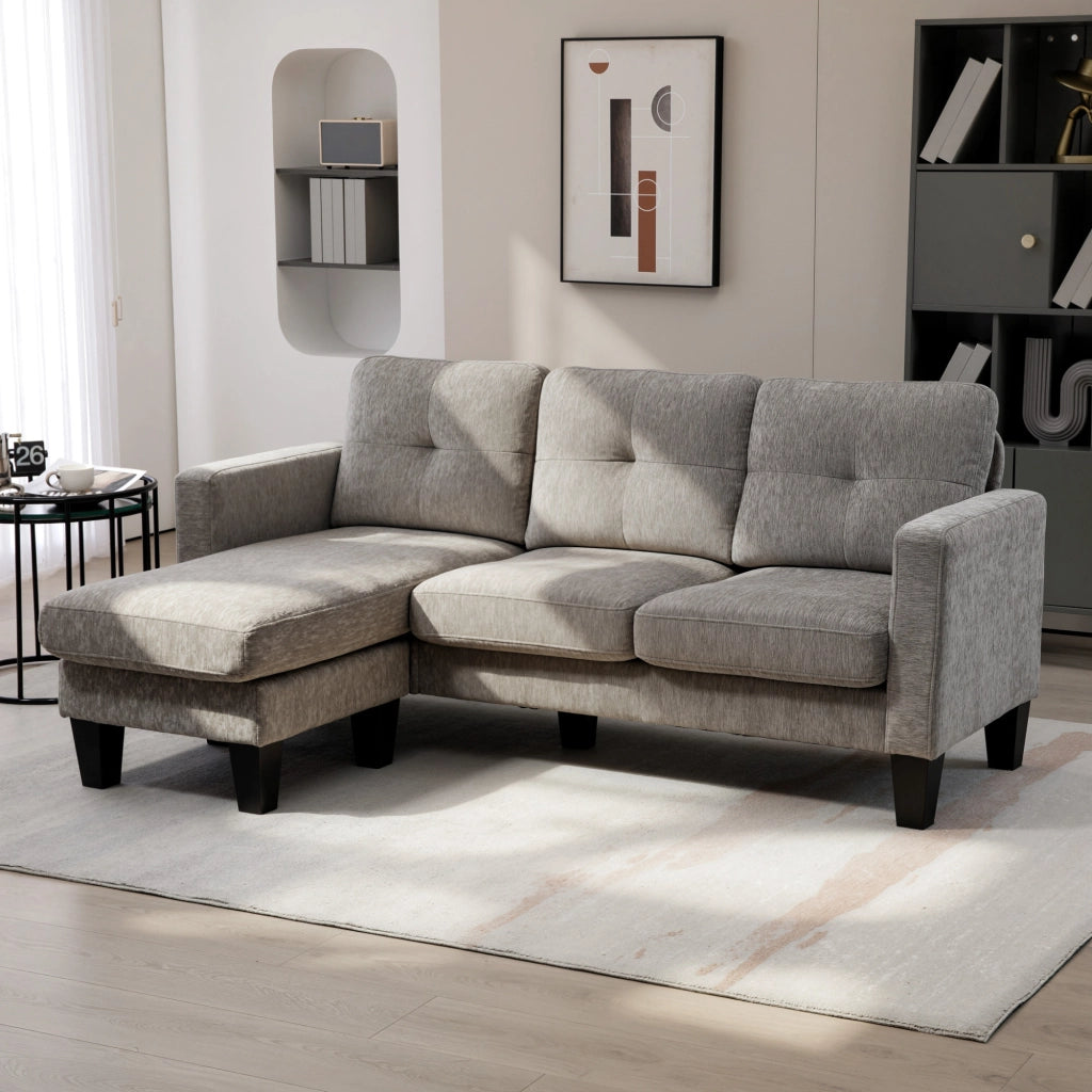 Divano Angolare 3 Posti in Tessuto ¨C Minimal ¨C Tortora 186x130x84 cm