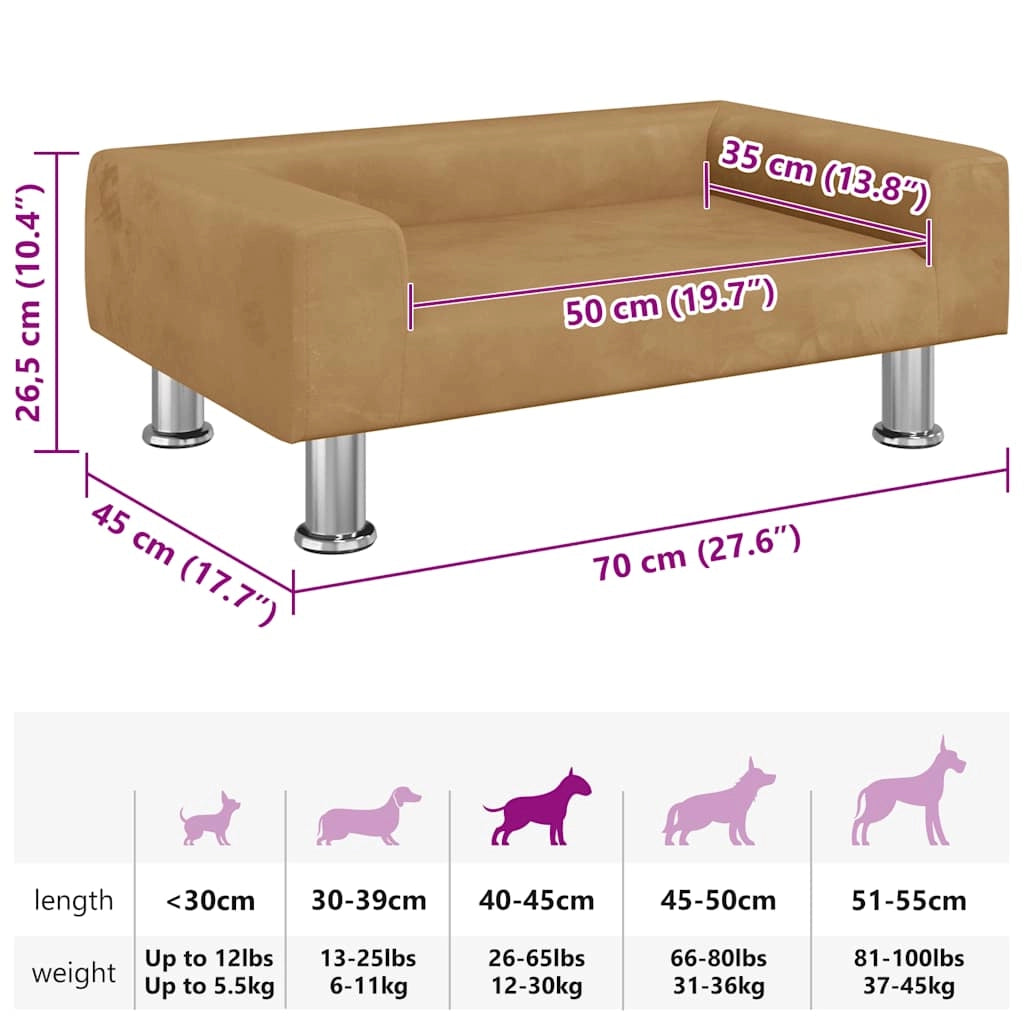 Cuccia per cani comodo divano 70 x 45 x 26,5 cm velluto marrone 02_0042801