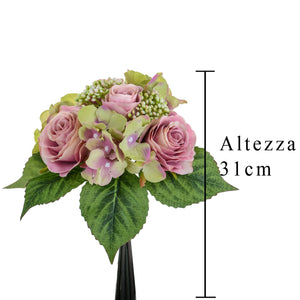 Set 3 Bouquet Artificiali con Rose H 31 cm