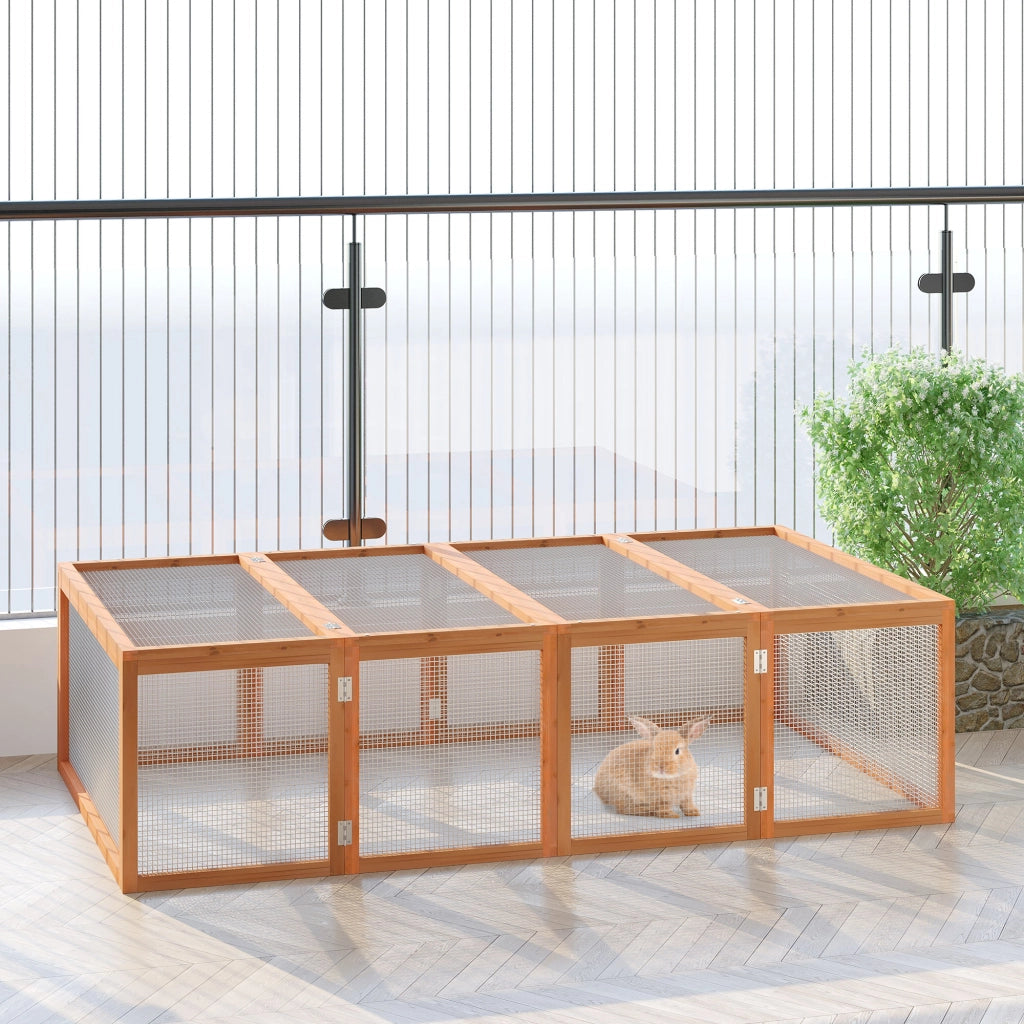 Area giochi in legno di abete con rete metallica e due coperchi apribili per piccoli animali naturale 181 × 100 × 48 cm
