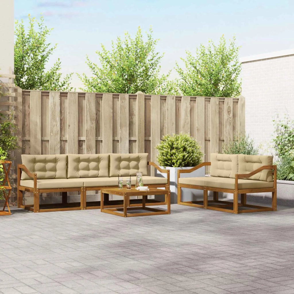 Set di divani da esterno con cuscino 6 pcs Naturale e Beige
