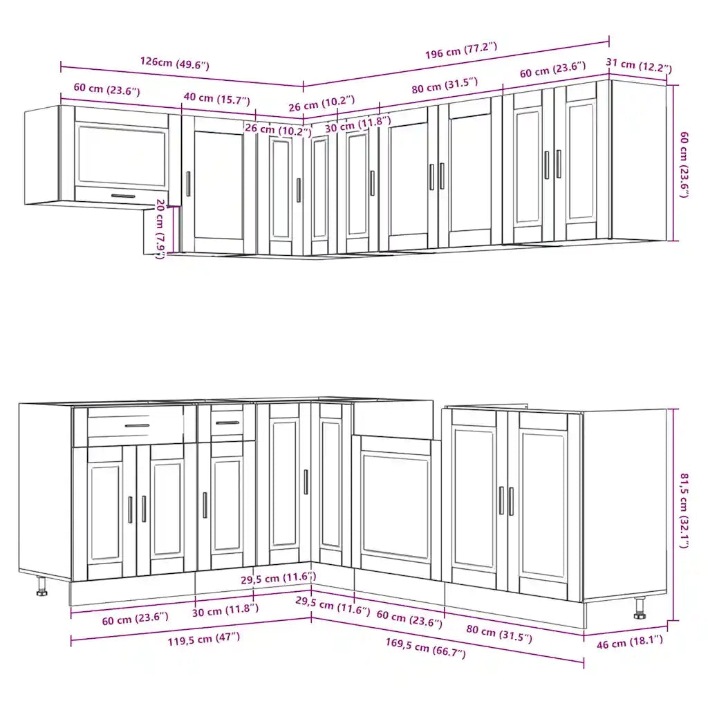 Set Mobili da Cucina 11 pz Porto Rovere Fumo in Truciolato 3314906