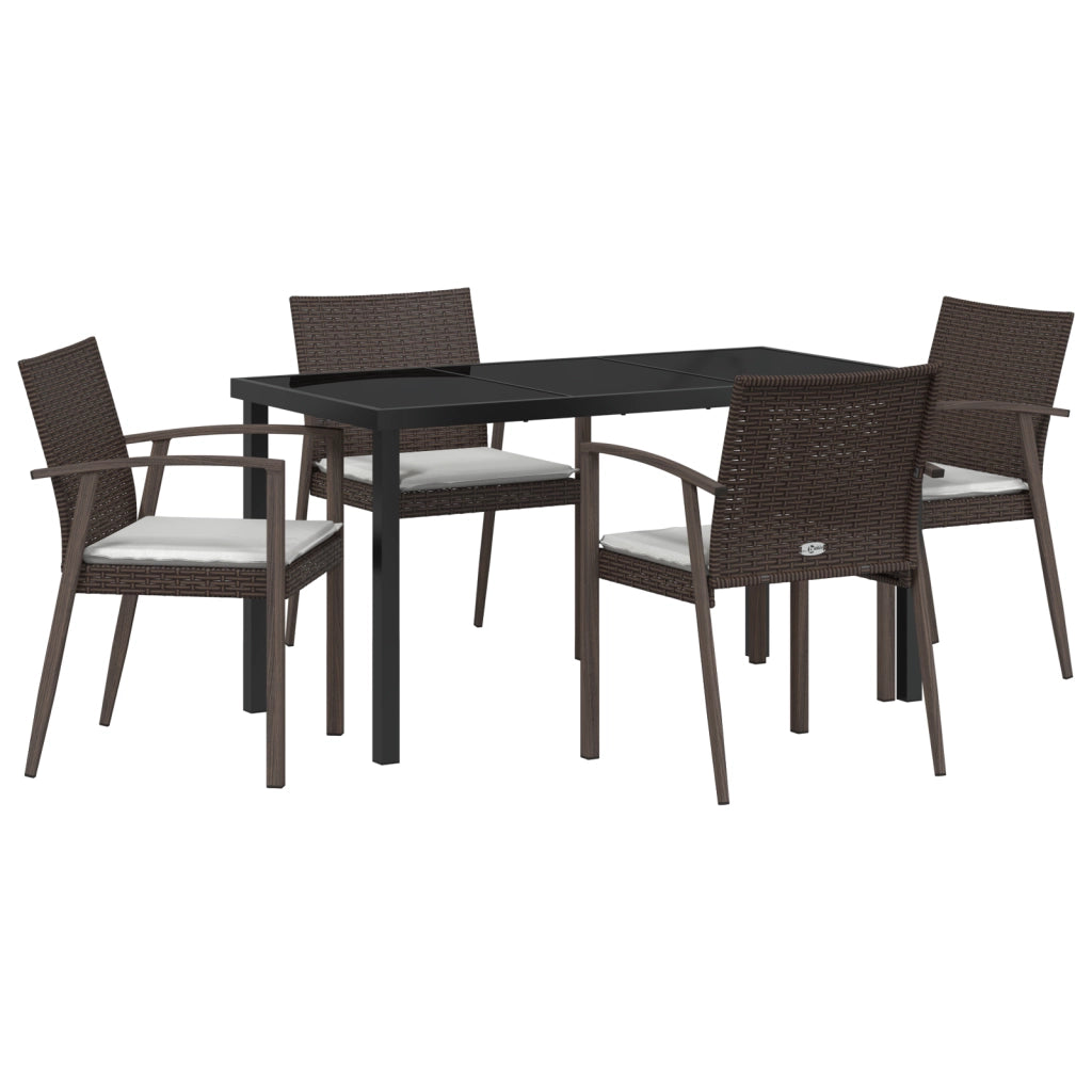 Set da pranzo da giardino 5 pezzi con cuscini marroni in polyrattan