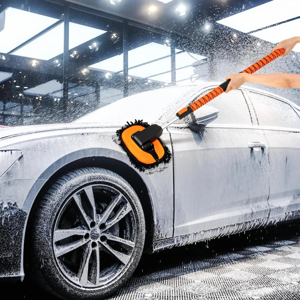 Kit per lavaggio auto senza graffi con impugnatura a D per pneumatici-Spazzola per lavaggio auto con manico estensibile Arancione