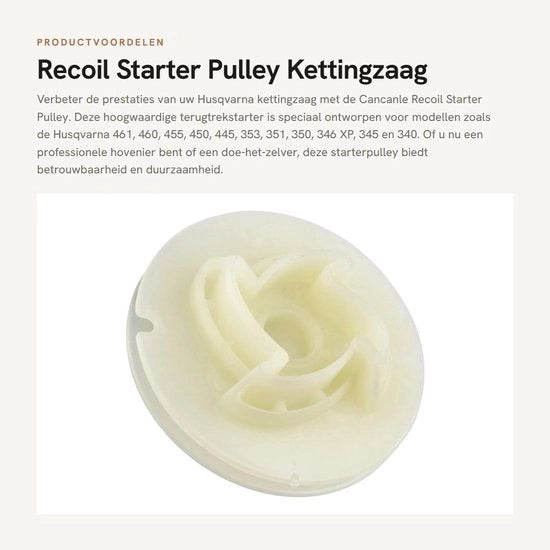 Alternatore di Avviamento Recoil - Sostituisce il 537092501 - Per HUSQVARNA 461/460/455/450/445/353/351/350/346 XP/345/340 - Assistenza di Avviamento - Incluso 1 pezzo - Motosega a Catenaccio