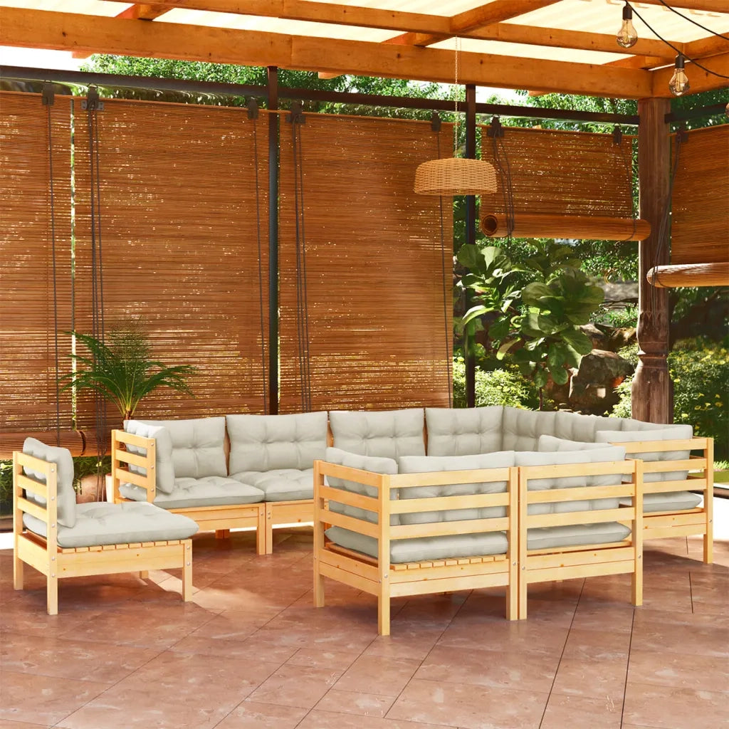 Set Divani da Giardino 9 pz con Cuscini Crema Massello di Pino 3096767