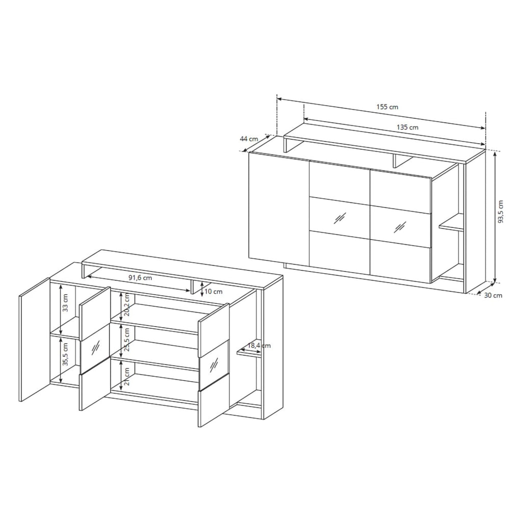 Madia Hafa, Credenza 7 Ripiani, 155x44x94h cm Marrone Rovere