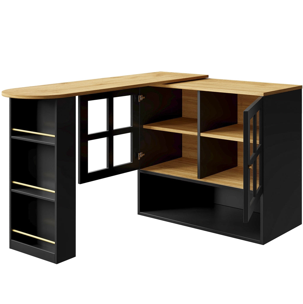 Credenza 138-204x39x102.5 cm girevole 360° e allungabile in MDF nero