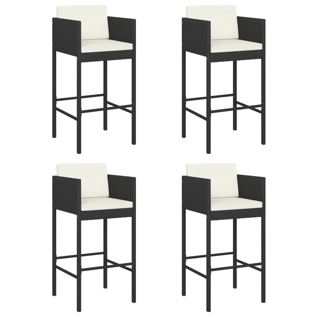 Sgabelli da Bar 4 pz con Cuscini Neri in Polyrattan 316660