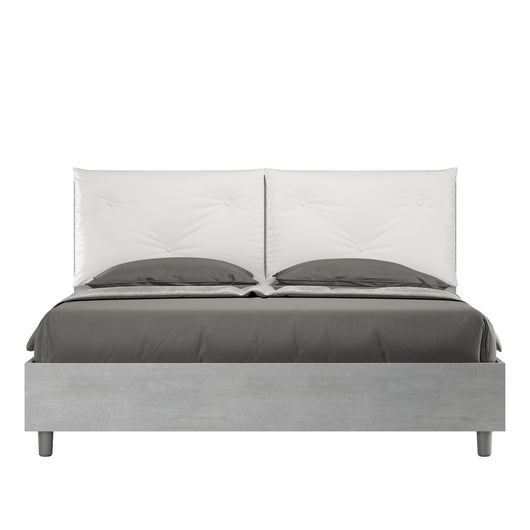 Letto Matrimoniale con cuscini in Similpelle - EGOS APPIA Dimensione Rete: 160x190, Colore: Cemento Bianco, Tipologia Letto: Con Rete e Contenitore