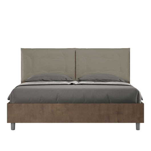 Letto Matrimoniale con cuscini in Similpelle - EGOS ANNALISA Dimensione Rete: 160x190, Tipologia Letto: Con Rete e Contenitore, Colore: Noce/Cappuccino