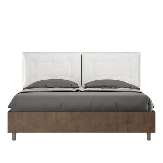 Letto Matrimoniale con cuscini in Similpelle - EGOS ANNALISA Dimensione Rete: 160x200, Tipologia Letto: Con Rete e Contenitore, Colore: Noce Bianco