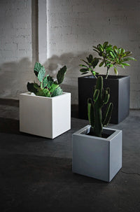 Vaso quadrato Cubo Fenice in resina da 65cm Bianco