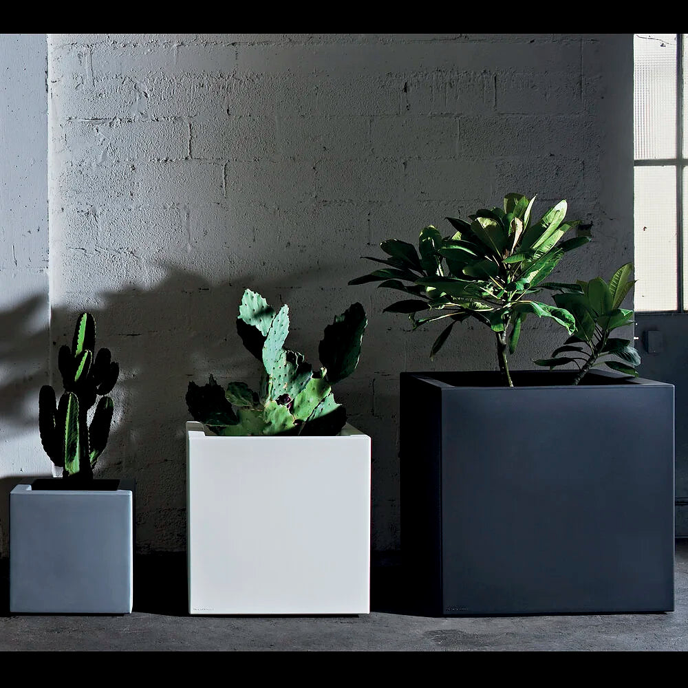 Vaso quadrato Cubo Fenice in resina da 65cm Bianco