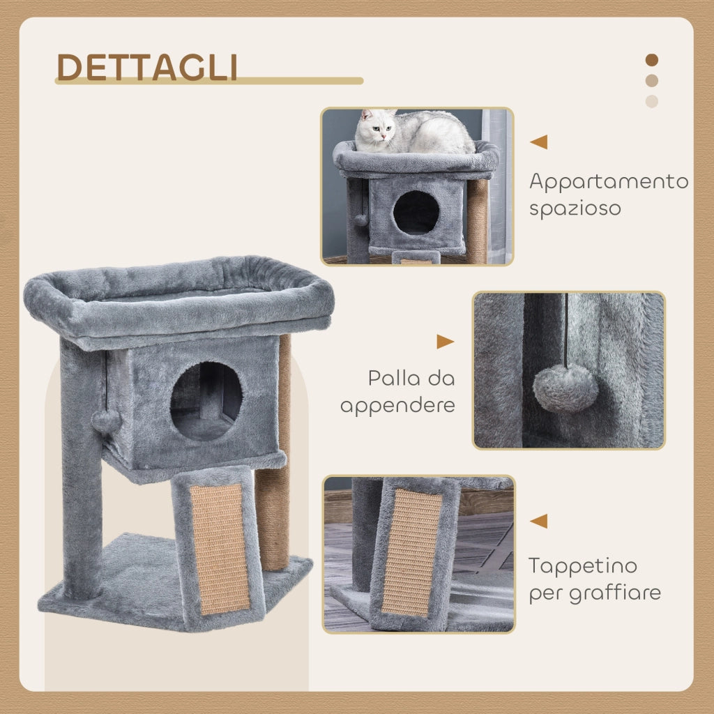 Albero per Gatti con Casetta e Lettino in Peluche ¨C Zephmum ¨C Grigio