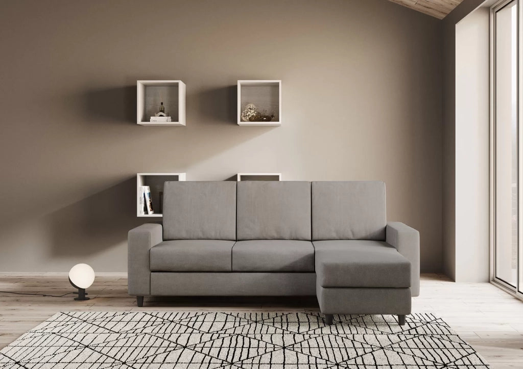 Divano sakar 3 posti (tre sedute da 60cm) + pouf misure esterne l.208 p.155 | grigio - Mobili 2G