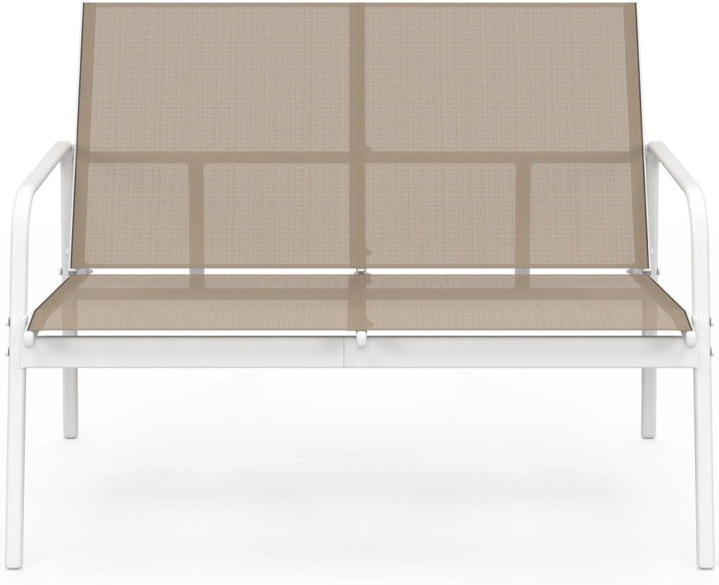 Set di mobili da Giardino Basso a 4 posti TOLEDE con Divano, poltrone e Tavolo in Bianco e Beige
