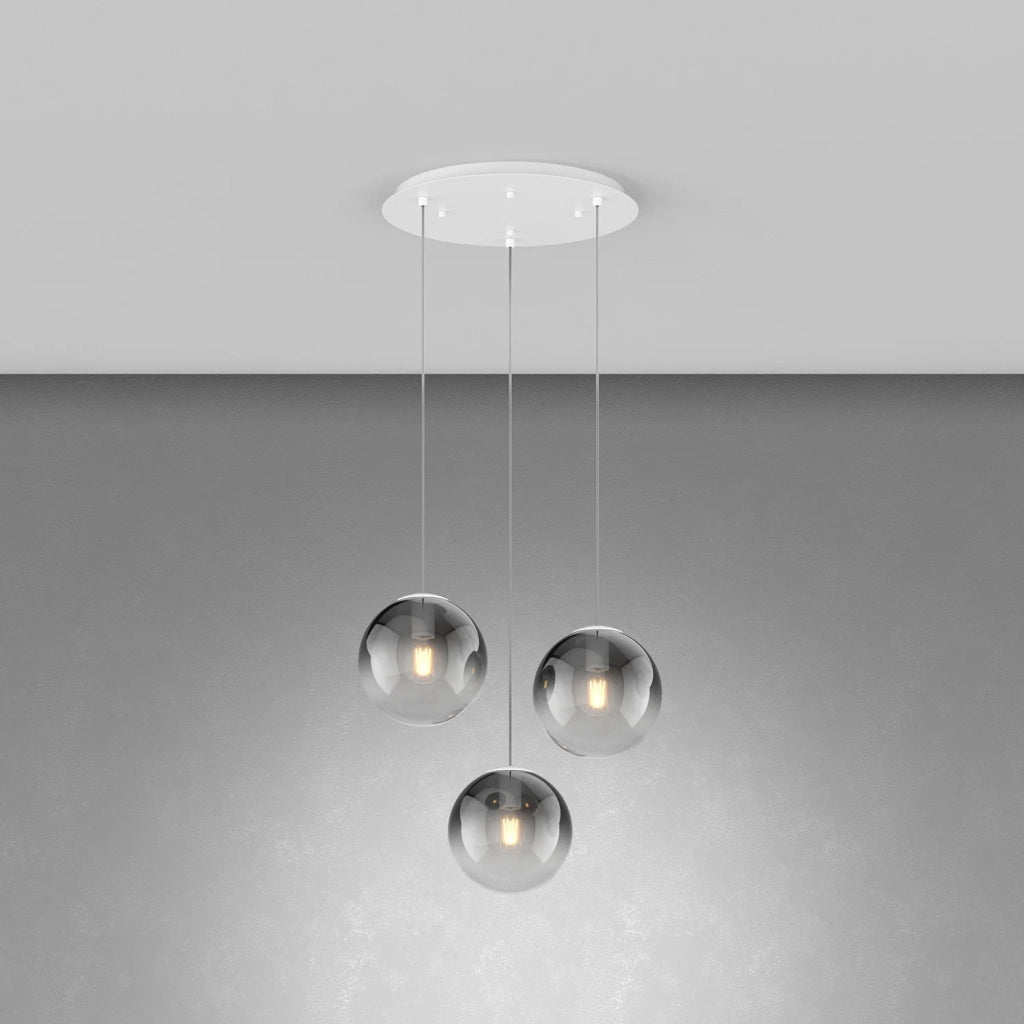 Lampadario Moderno Big Eclipse Metallo Bianco Vetro Fumè 3 Luci E27