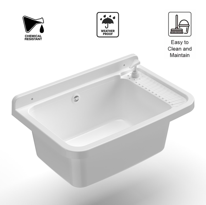 Lavatoio 60x40x25 cm Pilozzo a Parete con Dispenser in Resina Bianco