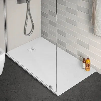 Piatto doccia 80x120 cm bianco effetto pietra in resina riducibile Karen